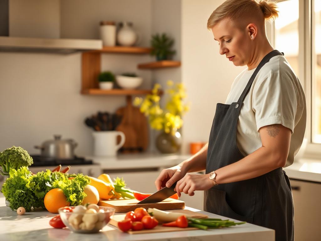 Home cook preparing fresh vegetables in a home kitchen